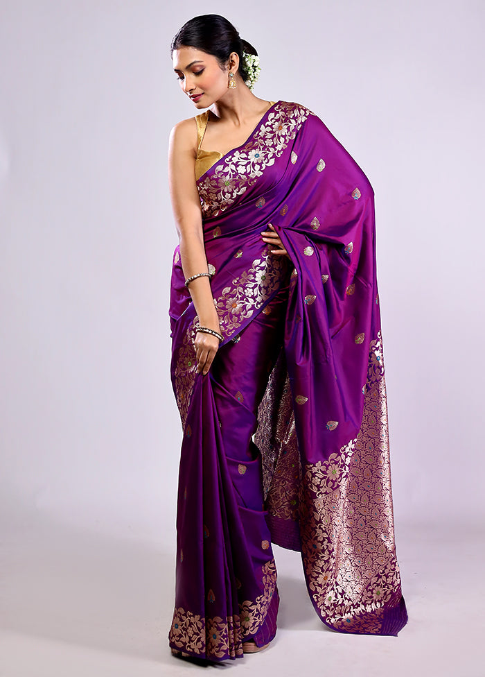 Purple Dupion Silk Saree With Blouse Piece