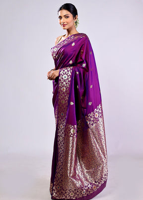 Purple Dupion Silk Saree With Blouse Piece