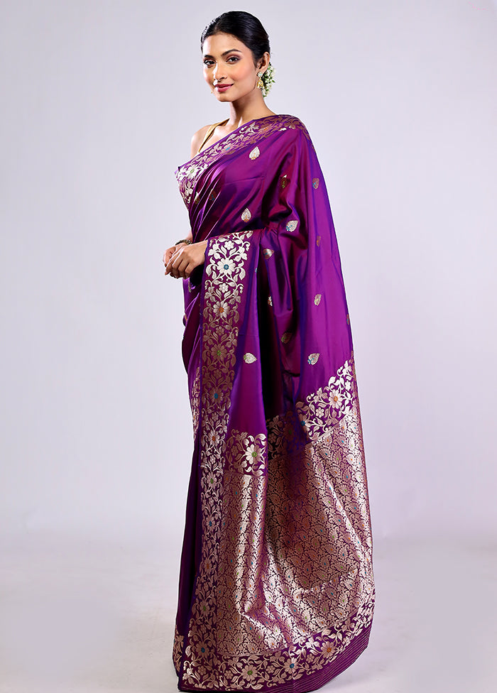 Purple Dupion Silk Saree With Blouse Piece
