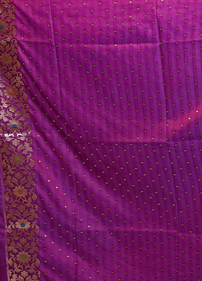 Purple Dupion Silk Saree With Blouse Piece