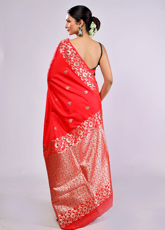 Red Dupion Silk Saree With Blouse Piece