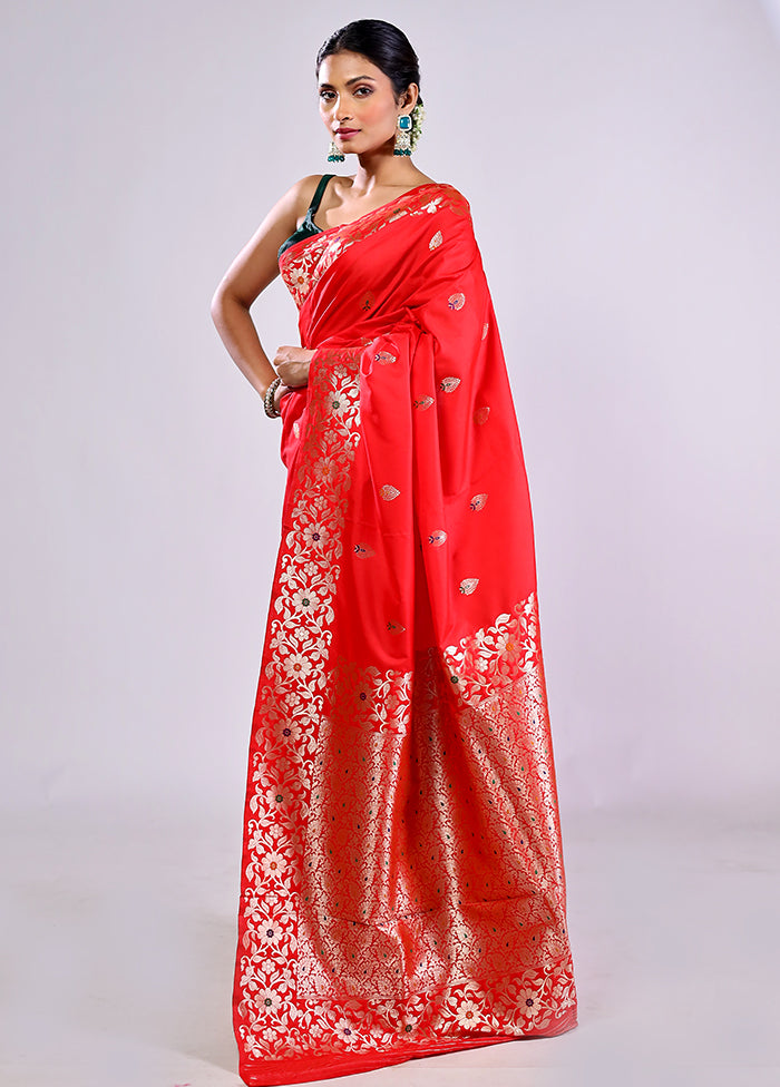 Red Dupion Silk Saree With Blouse Piece