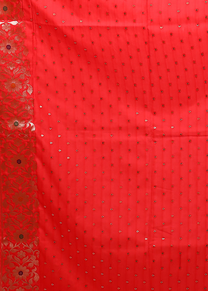 Red Dupion Silk Saree With Blouse Piece
