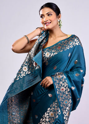 Green Dupion Silk Saree With Blouse Piece