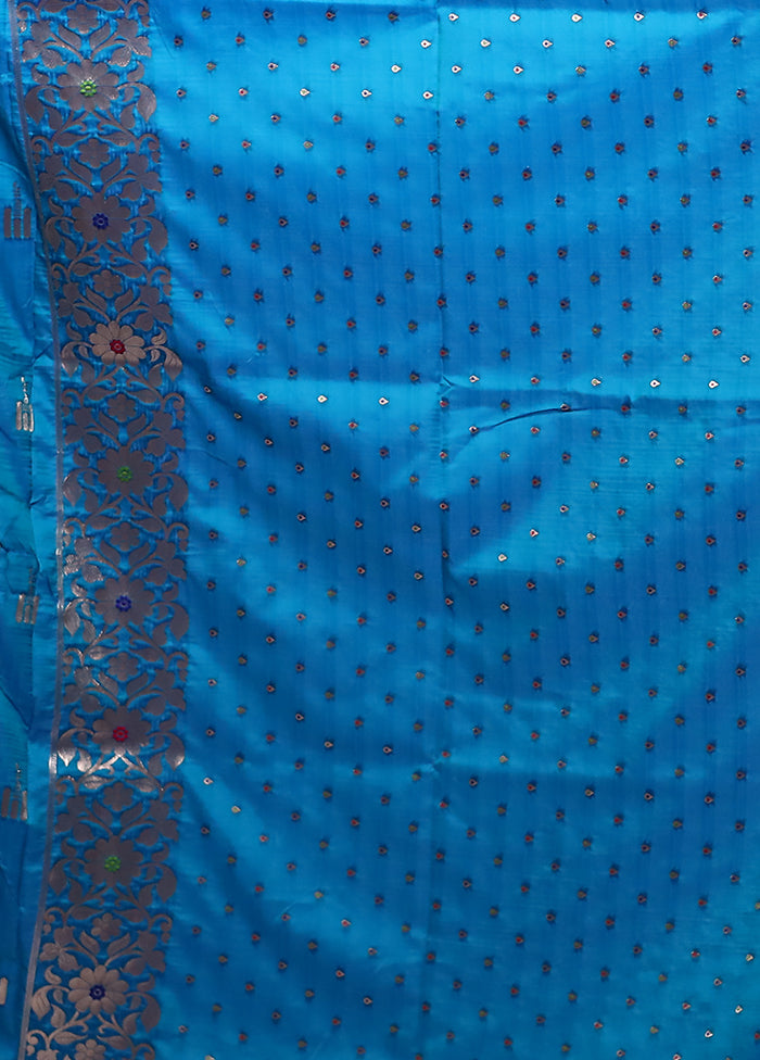 Blue Dupion Silk Saree With Blouse Piece