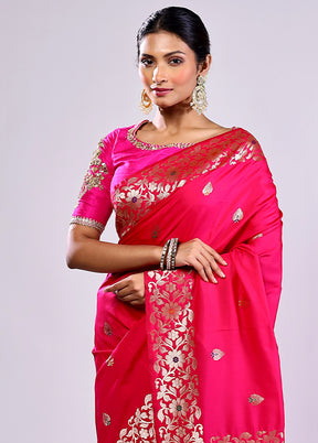 Pink Dupion Silk Saree With Blouse Piece