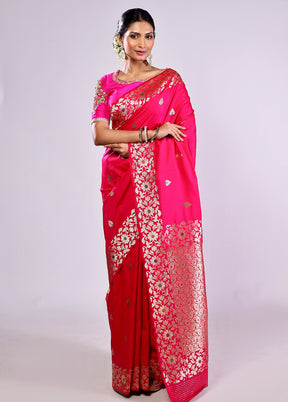 Pink Dupion Silk Saree With Blouse Piece