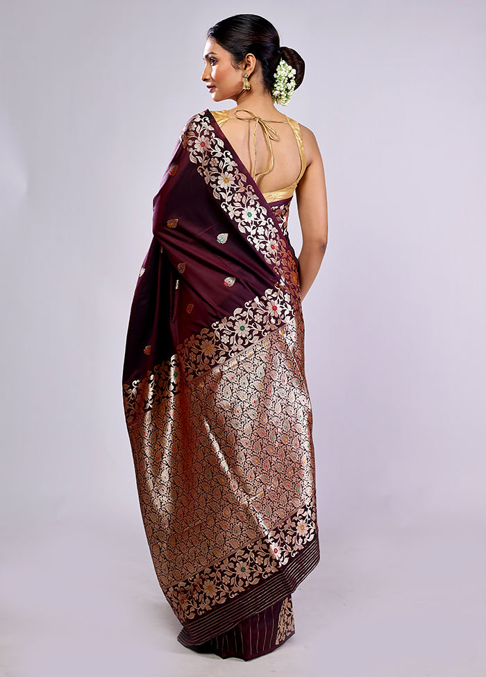 Maroon Dupion Silk Saree With Blouse Piece