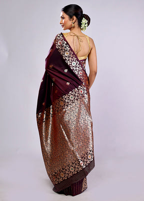 Maroon Dupion Silk Saree With Blouse Piece