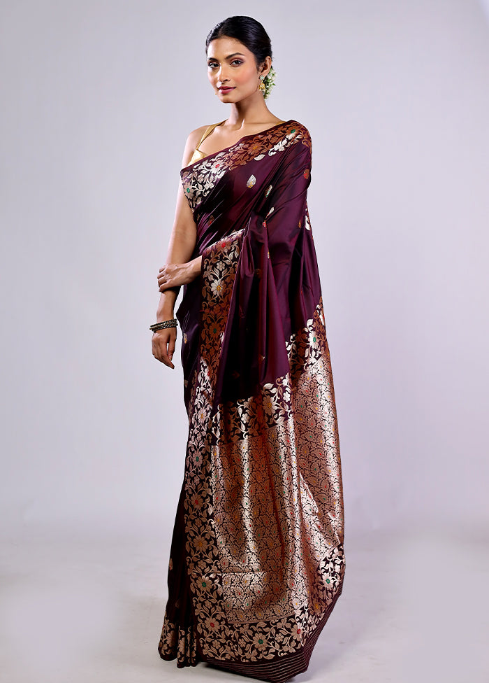 Maroon Dupion Silk Saree With Blouse Piece