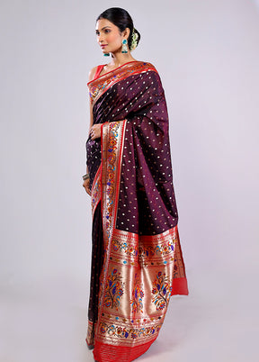 Maroon Dupion Silk Saree With Blouse Piece