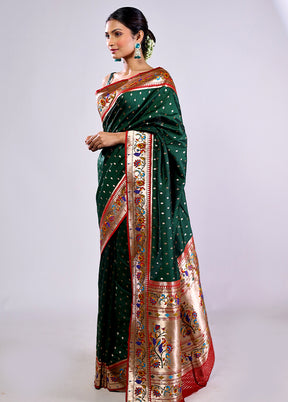 Green Dupion Silk Saree With Blouse Piece
