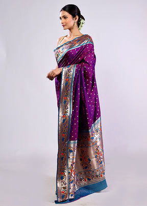 Purple Dupion Silk Saree With Blouse Piece