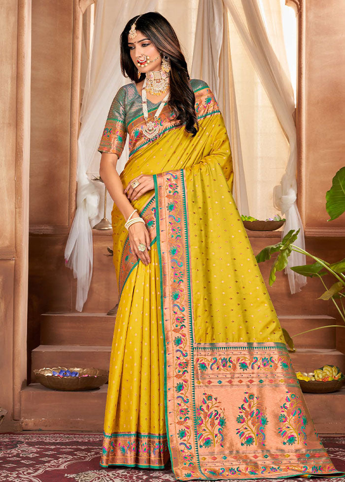 Yellow Dupion Silk Saree With Blouse Piece