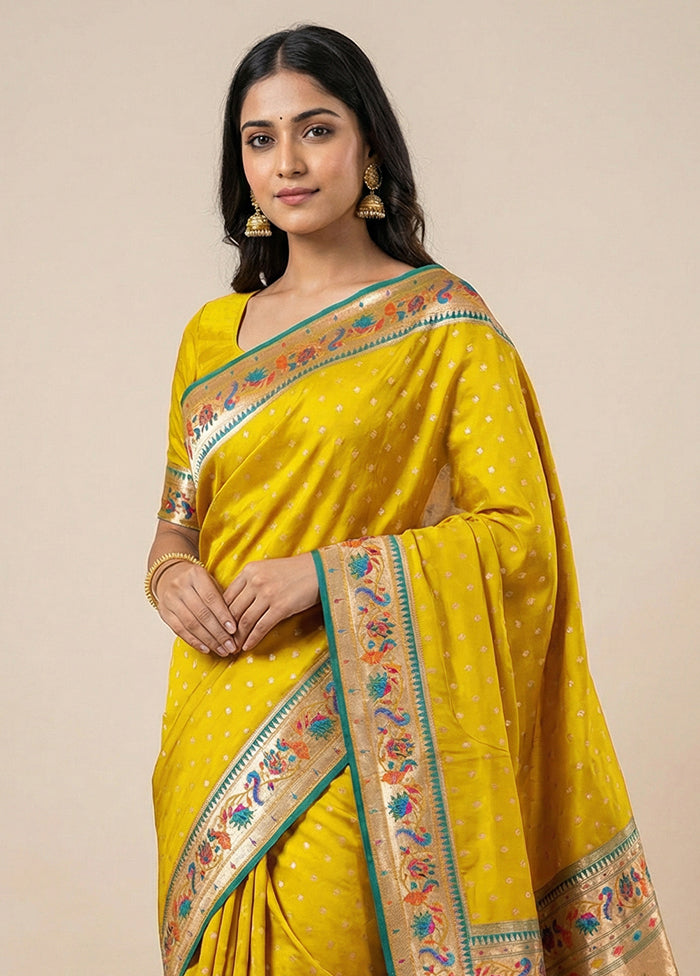 Yellow Dupion Silk Saree With Blouse Piece