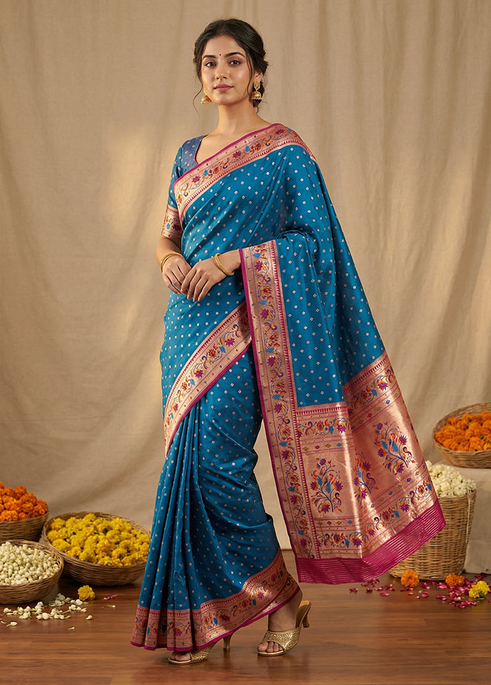 Blue Dupion Silk Saree With Blouse Piece