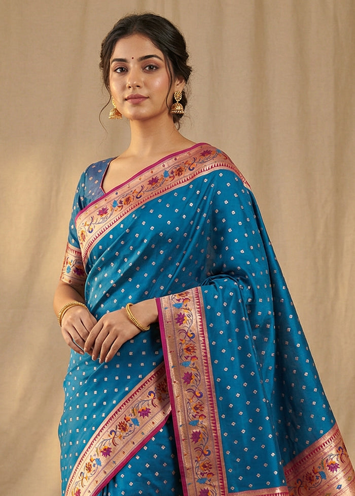 Blue Dupion Silk Saree With Blouse Piece