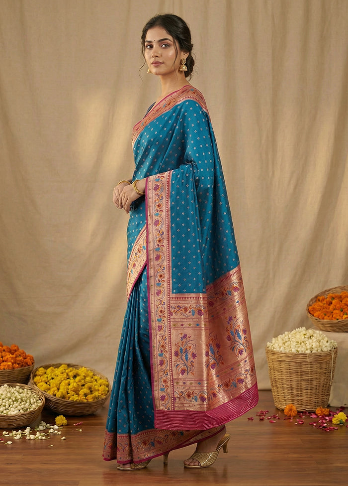 Blue Dupion Silk Saree With Blouse Piece
