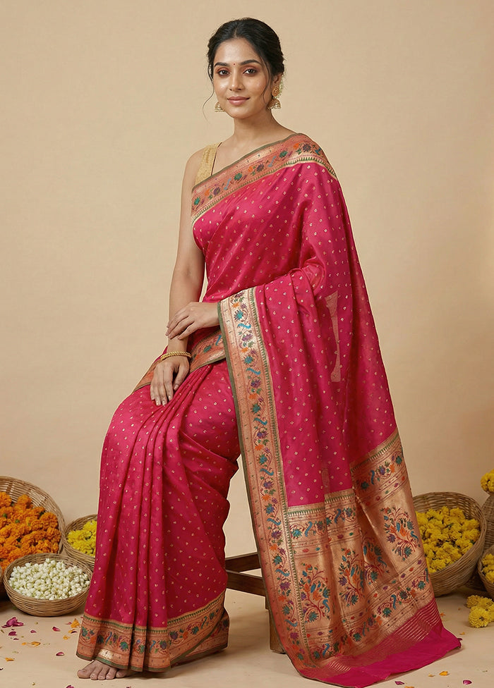 Pink Dupion Silk Saree With Blouse Piece