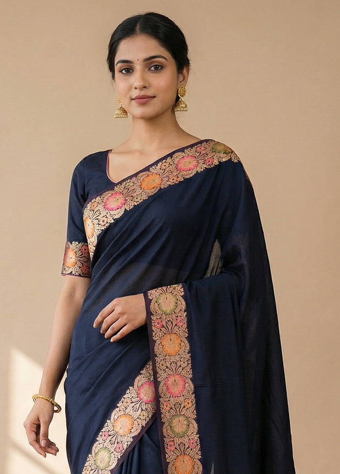 Black Katan Silk Saree With Blouse Piece