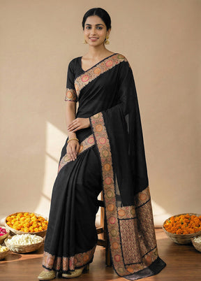 Black Katan Silk Saree With Blouse Piece