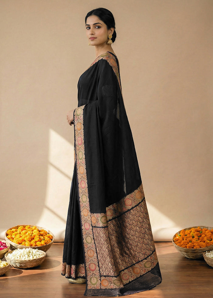 Black Katan Silk Saree With Blouse Piece