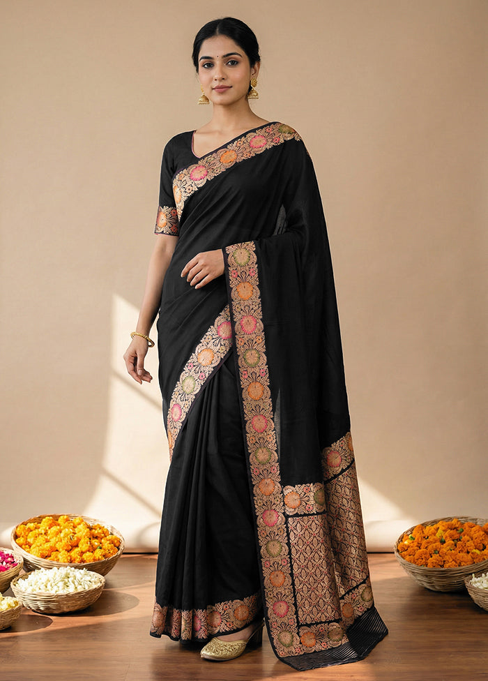 Black Katan Silk Saree With Blouse Piece