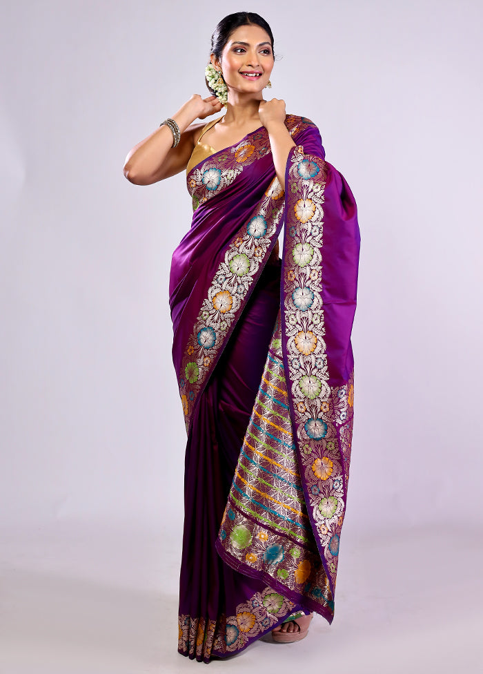 Purple Katan Silk Saree With Blouse Piece
