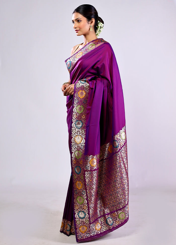 Purple Katan Silk Saree With Blouse Piece