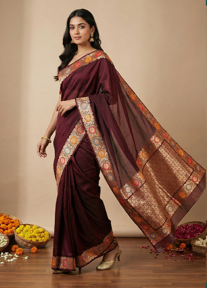 Maroon Katan Silk Saree With Blouse Piece