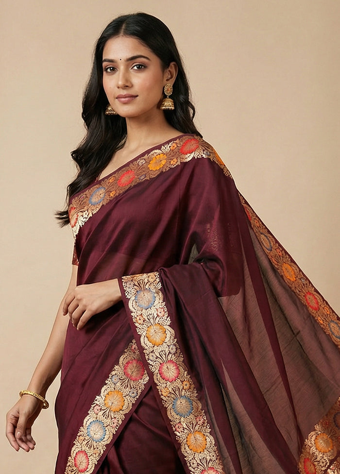 Maroon Katan Silk Saree With Blouse Piece