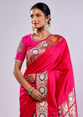 Pink Katan Silk Saree With Blouse Piece