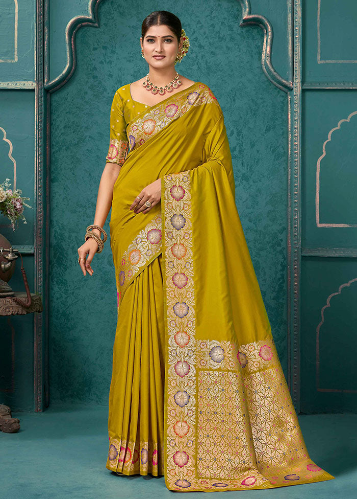 Yellow Katan Silk Saree With Blouse Piece