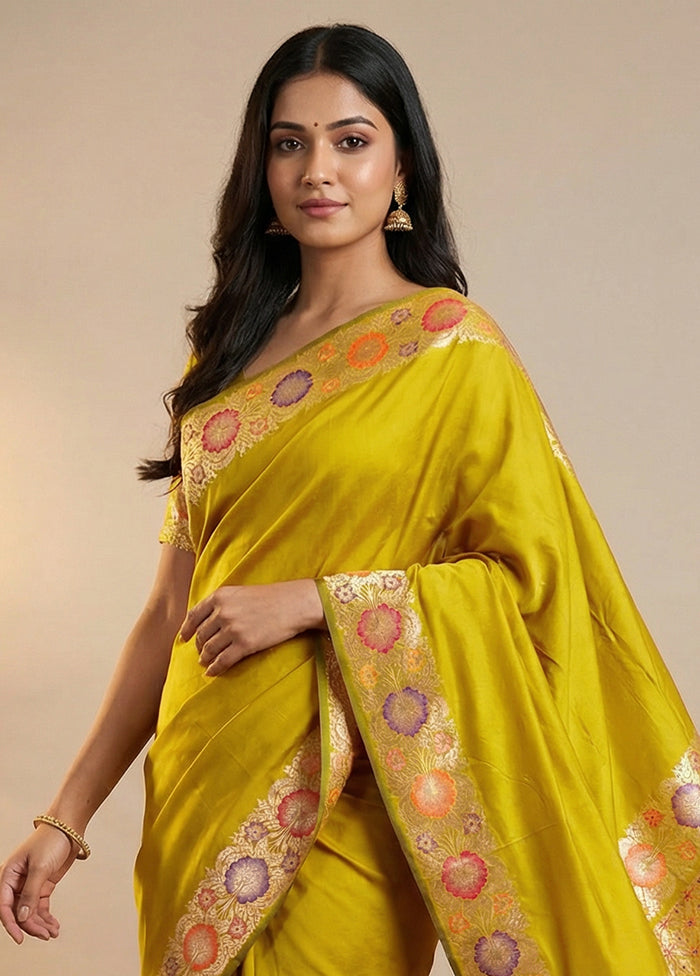 Yellow Katan Silk Saree With Blouse Piece