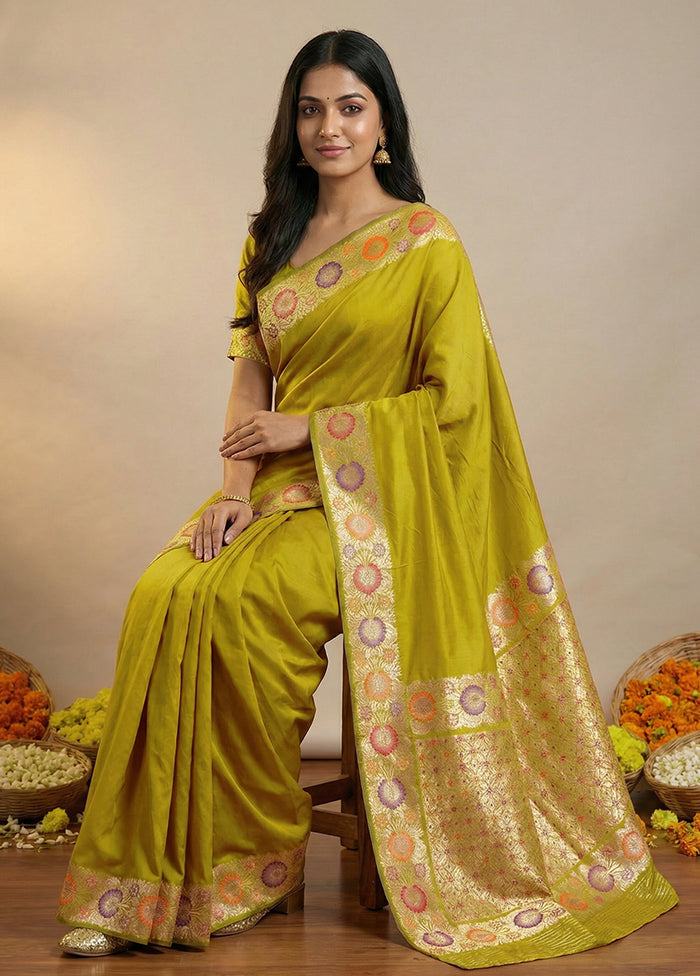 Yellow Katan Silk Saree With Blouse Piece