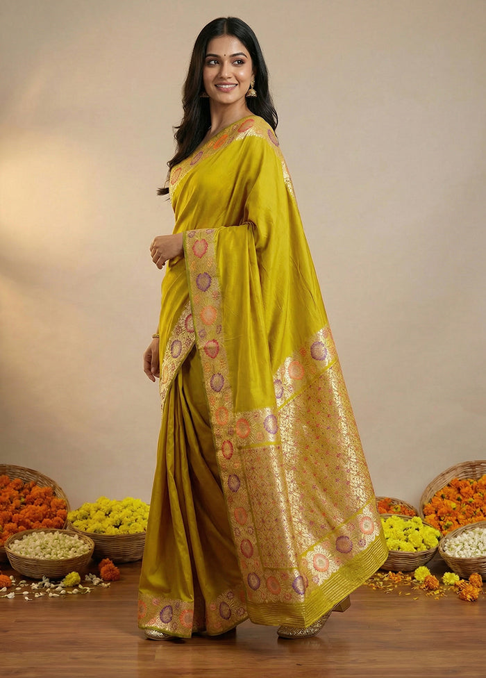 Yellow Katan Silk Saree With Blouse Piece