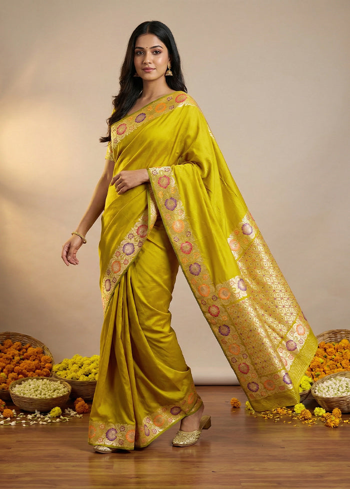 Yellow Katan Silk Saree With Blouse Piece