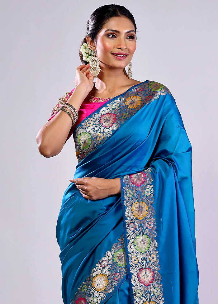 Blue Katan Silk Saree With Blouse Piece