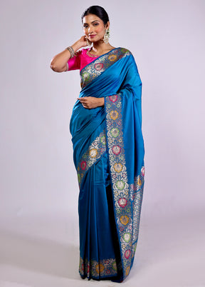 Blue Katan Silk Saree With Blouse Piece
