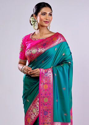 Green Katan Silk Saree With Blouse Piece