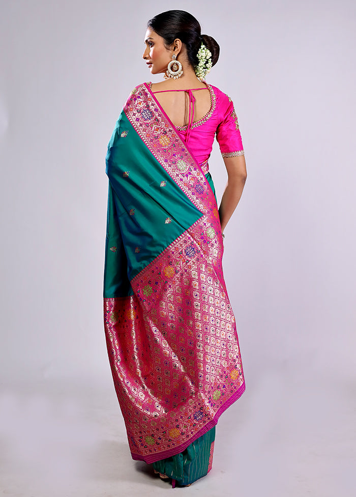 Green Katan Silk Saree With Blouse Piece
