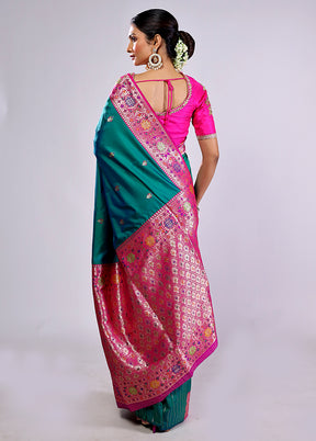 Green Katan Silk Saree With Blouse Piece