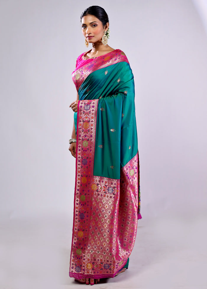 Green Katan Silk Saree With Blouse Piece