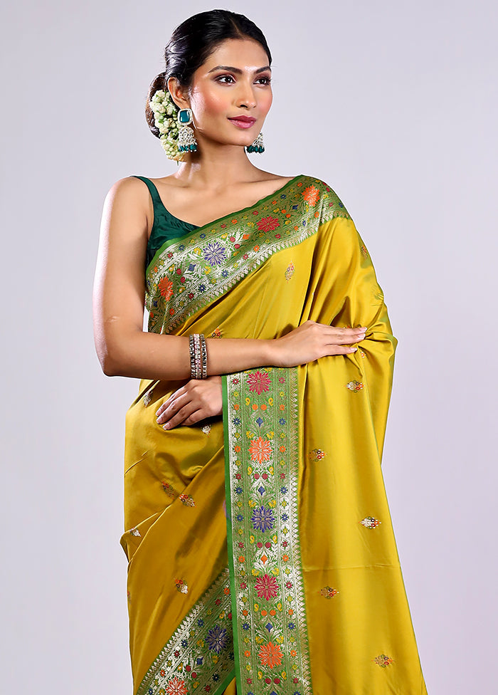 Yellow Katan Silk Saree With Blouse Piece