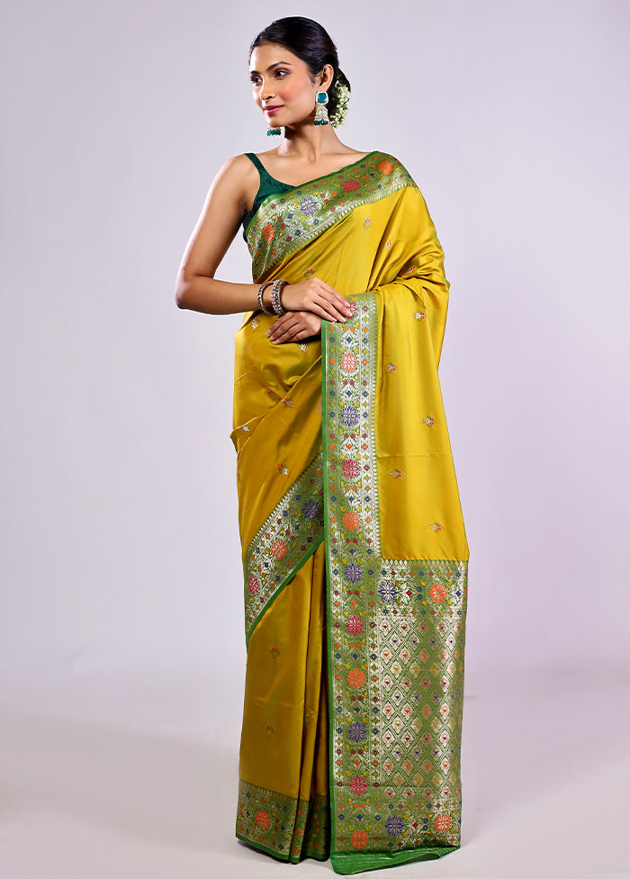 Yellow Katan Silk Saree With Blouse Piece