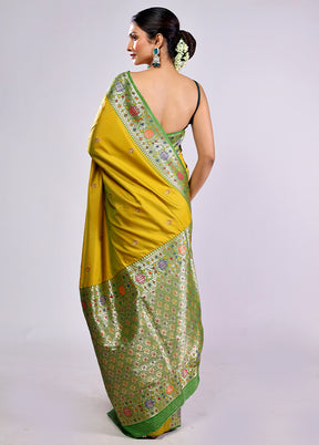Yellow Katan Silk Saree With Blouse Piece