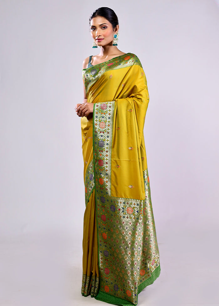 Yellow Katan Silk Saree With Blouse Piece