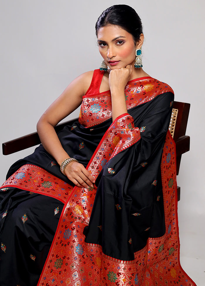 Black Katan Silk Saree With Blouse Piece