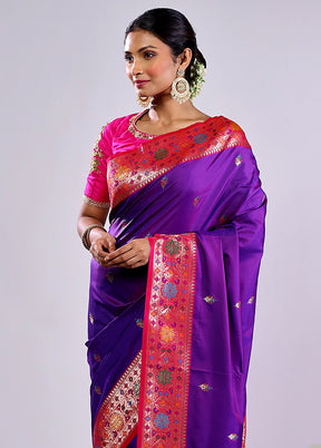Purple Katan Silk Saree With Blouse Piece
