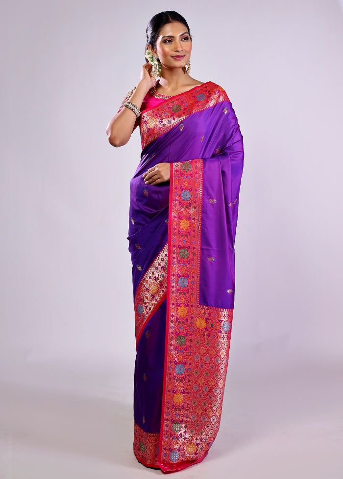 Purple Katan Silk Saree With Blouse Piece